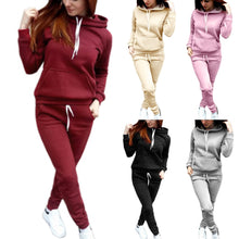 Load image into Gallery viewer, Women 2 Pcs Long Sleeve Thin Fleece Joggers Workout Running Suit Spring Sportswear
