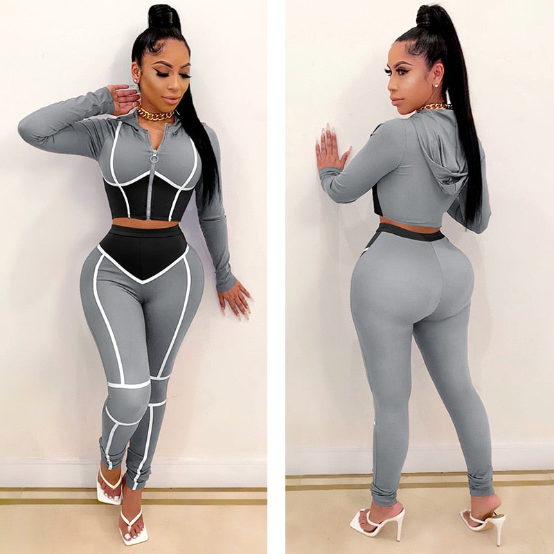 Fashion Yoga Wear Women's Contrast Stitching Tight-fitting Two-piece Sports Suit Fitness & Body Building Yoga Clothing