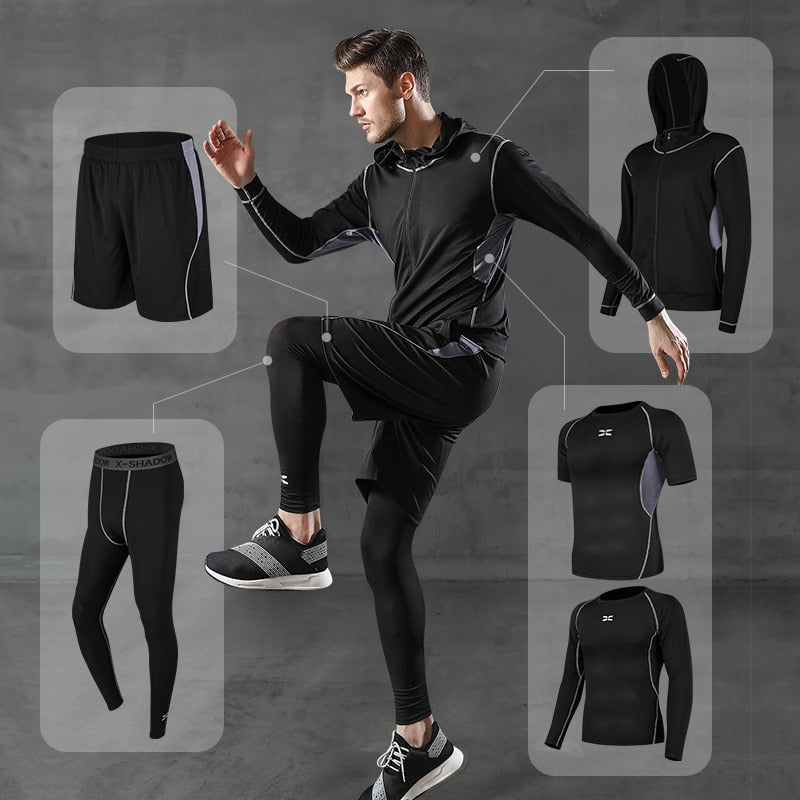 Fitness clothes men's tights gym new step quick-drying basketball sports training suit summer five or six sets