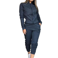 Load image into Gallery viewer, Women 2 Pcs Long Sleeve Thin Fleece Joggers Workout Running Suit Spring Sportswear
