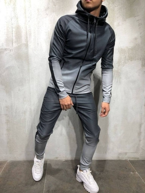 Men's Sportswear Two Piece Set Mens Casual Hooded Sports Wear Tracksuit Training Suit M-3XL