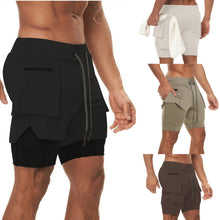 Load image into Gallery viewer, New Men&#39;s Outdoor Running Fitness Sports Shorts Men&#39;s Solid Color Loose Multi-Pocket Double-Layer Gym Training Pants
