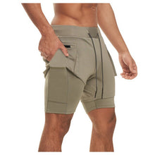 Load image into Gallery viewer, New Men&#39;s Outdoor Running Fitness Sports Shorts Men&#39;s Solid Color Loose Multi-Pocket Double-Layer Gym Training Pants
