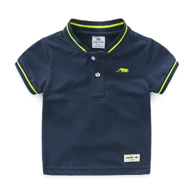 Boys Clothes  Hot Summer Novelty Cotton Cartoon Elephant Print Short Sleeve V Mandarin Collar Handsome T Shirt Kids Boys