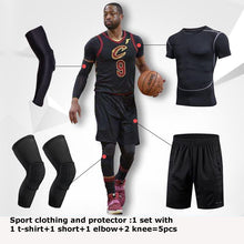 Load image into Gallery viewer, 6pcs Men Basketball Jersey Suit Mens Sportswear Dry Fit Basketball Knee Protector Tights Elbow Support Arm Guard
